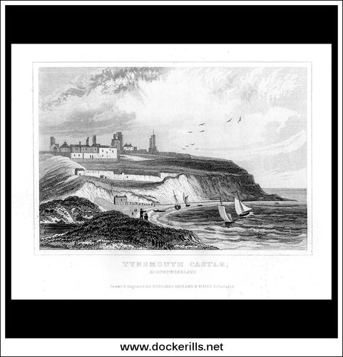 Tynemouth Castle, Northumberland, England. Antique Print, Steel Engraving c. 1846.