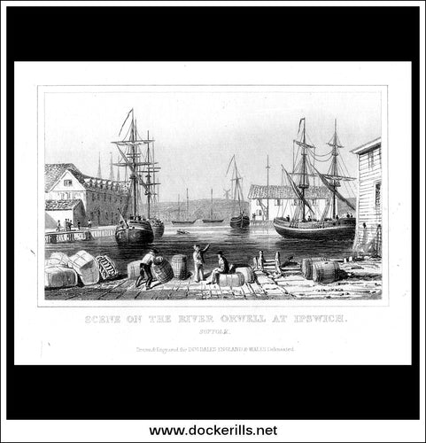 Scene On The River Orwell At Ipswich, Suffolk, England. Antique Print, Steel Engraving c. 1846.
