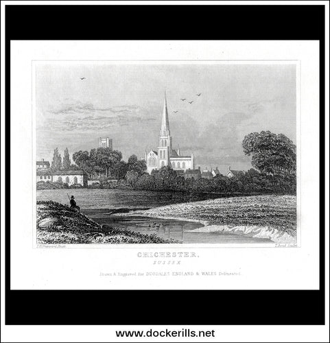 Chichester, Sussex, England. Antique Print, Steel Engraving c. 1846.