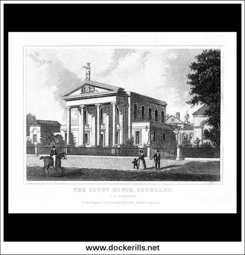 The Court House, Beverley, Yorkshire, England. Antique Print, Steel Engraving c. 1846.