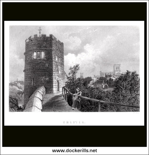 Chester, Cheshire, England. Antique Print, Steel Engraving c. 1850.