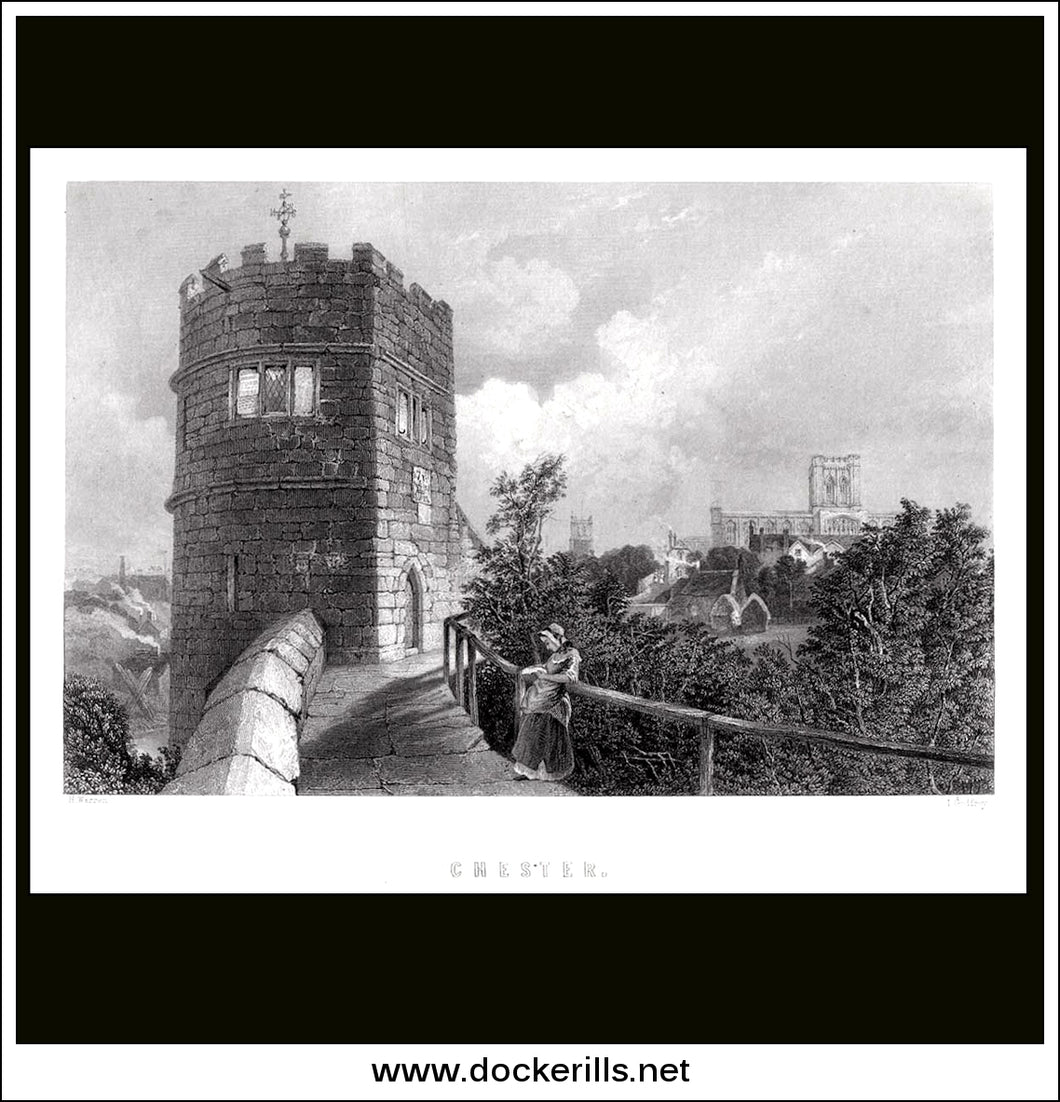 Chester, Cheshire, England. Antique Print, Steel Engraving c. 1850.