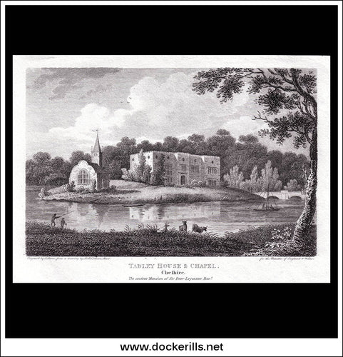 Antique print a view of Tabley House & Chapel Cheshire England