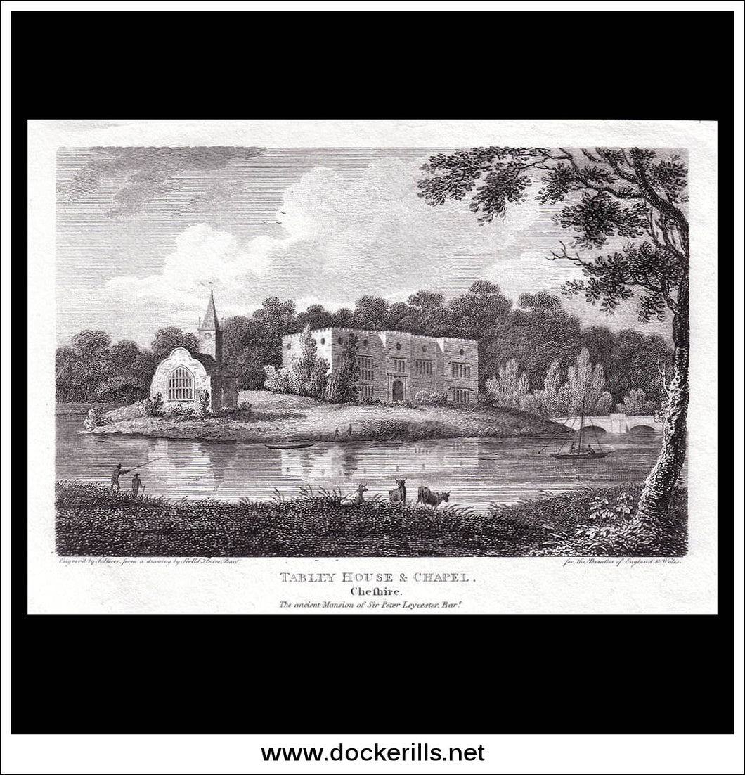 Antique print a view of Tabley House & Chapel Cheshire England
