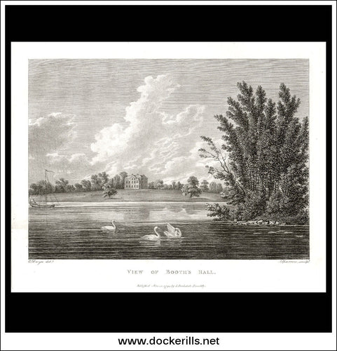 View Of Booth's Hall, Cheshire, England. Antique Print, Copper Plate Engraving 1794.