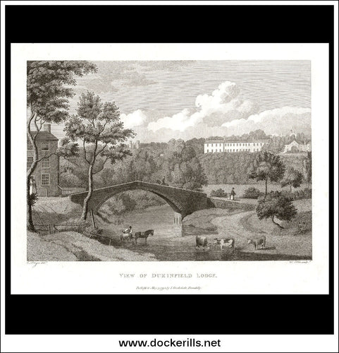 View Of Dukinfield Lodge, Lancashire, England. Antique Print, Copper Plate Engraving 1795.