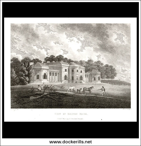 View Of Heaton House, Cheshire, England. Antique Print, Copper Plate Engraving 1795.