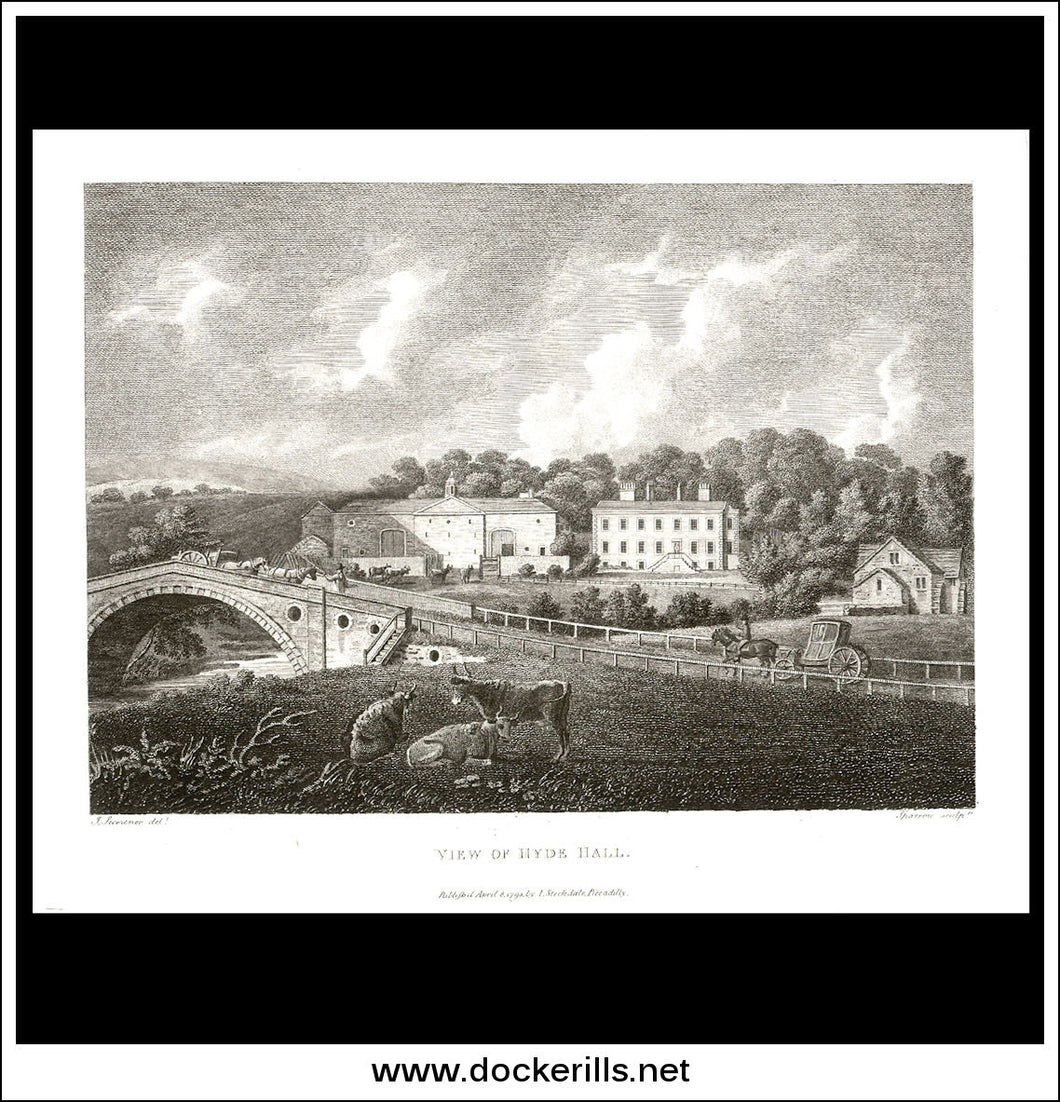 View Of Hyde Hall, Cheshire, England. Antique Print, Copper Plate Engraving 1795.