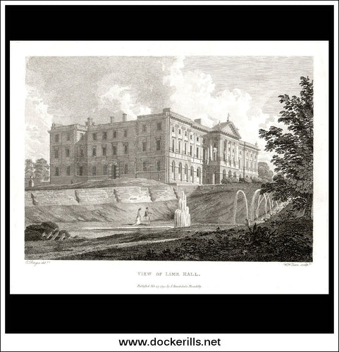 View Of Lime Hall, Cheshire, England. Antique Print, Copper Plate Engraving 1795.