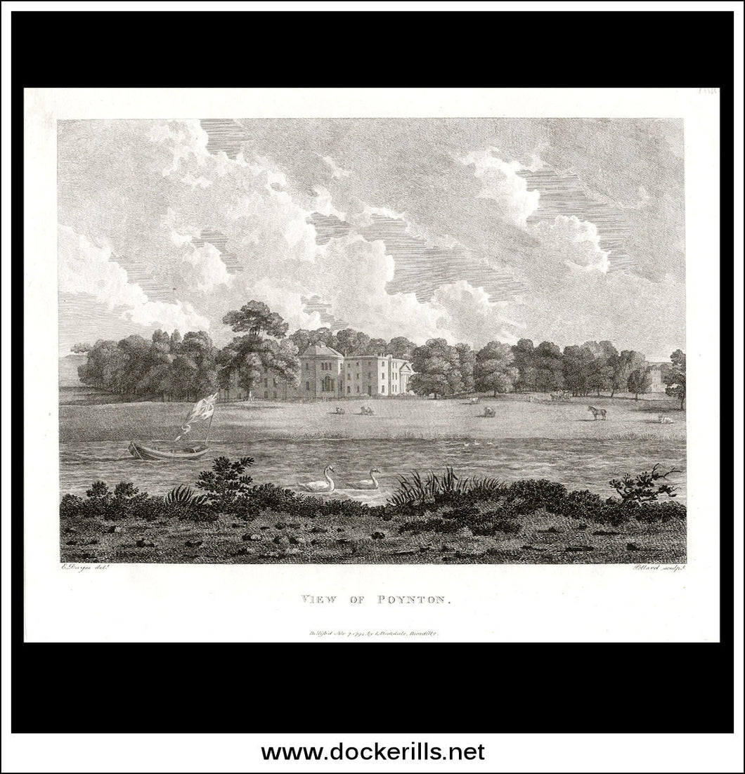 View Of Poynton, Cheshire, England. Antique Print, Copper Plate Engraving 1794.