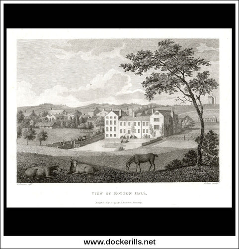 View Of Royton Hall, Cheshire, England. Antique Print, Copper Plate Engraving 1794.