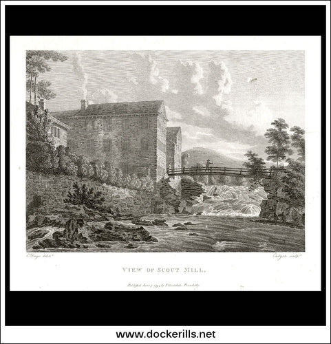 View Of Scout Mill, Cheshire, England. Antique Print, Copper Plate Engraving 1794.