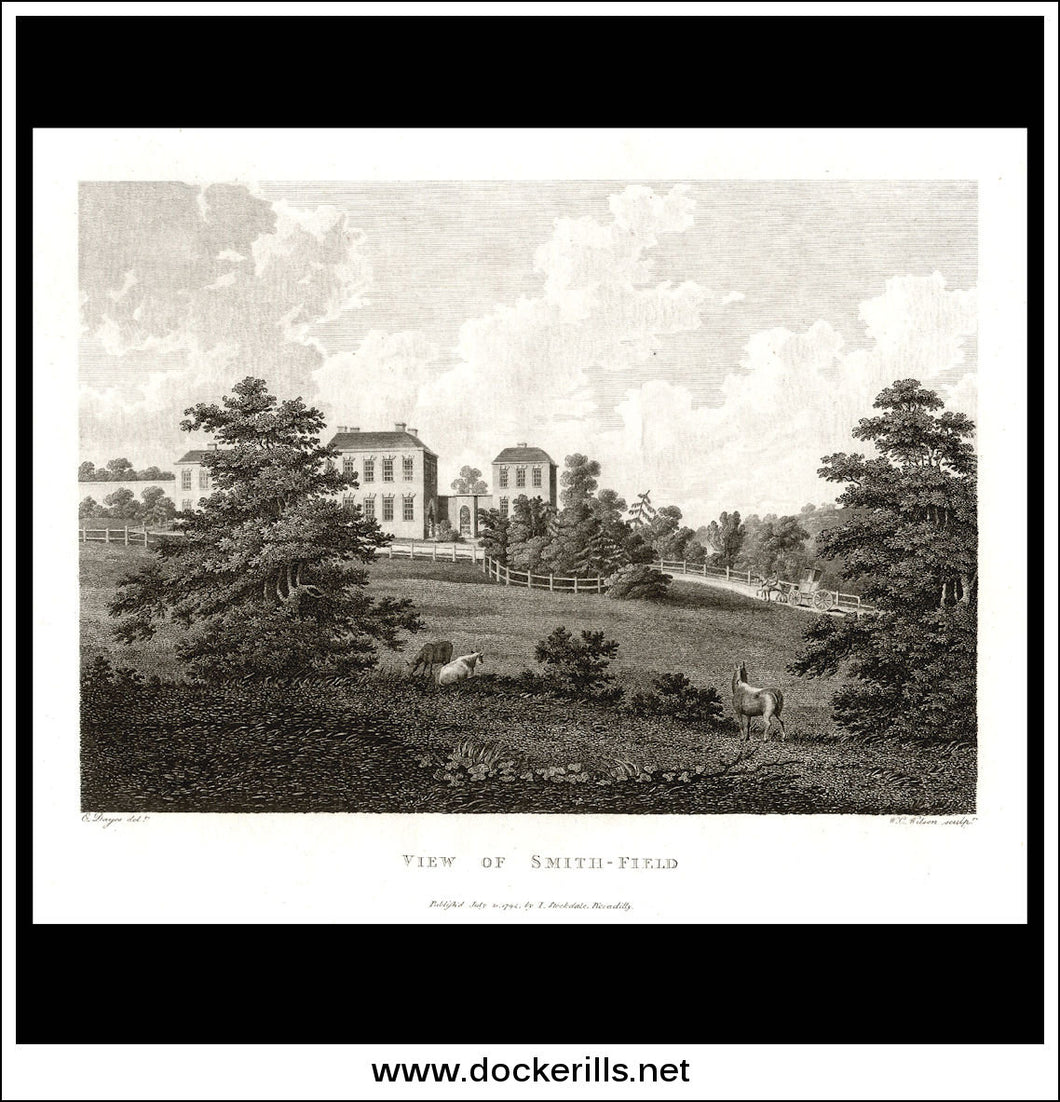 View Of Smith-Field, Cheshire, England. Antique Print, Copper Plate Engraving 1794.