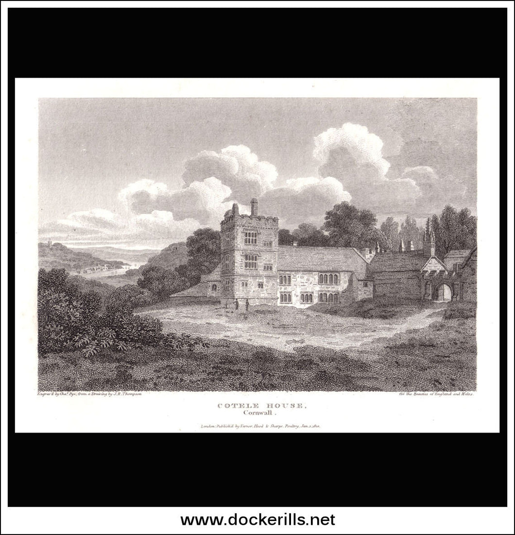 Cotele House Cornwall England antique print