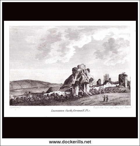Antique print a view of Launceston Castle Cornwall England
