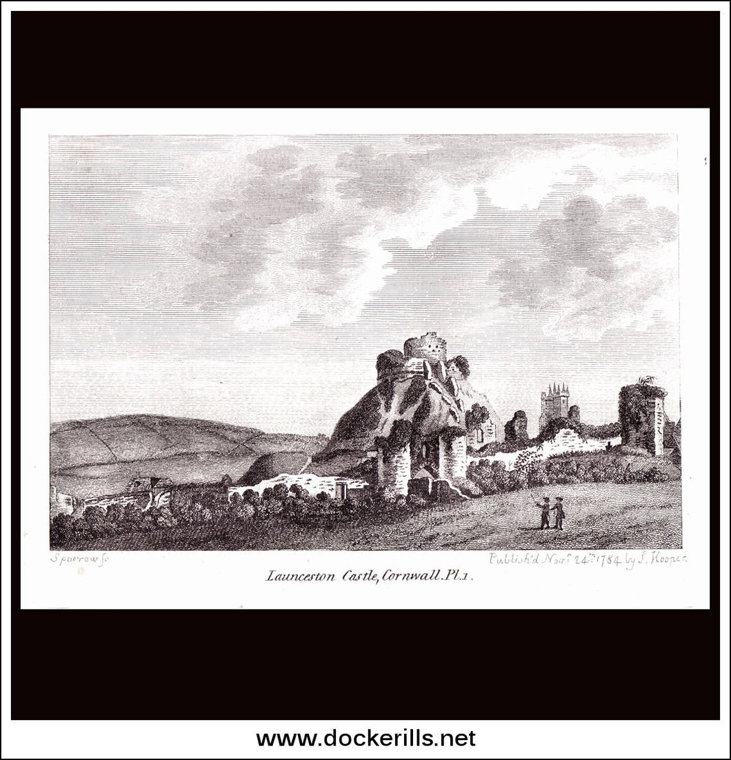 Antique print a view of Launceston Castle Cornwall England