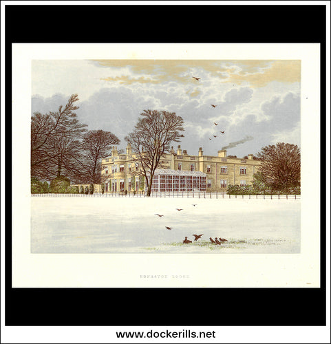 Ednaston Lodge, Near Derby, Derbyshire, England. Antique Print, Chromoxylograph 1880.
