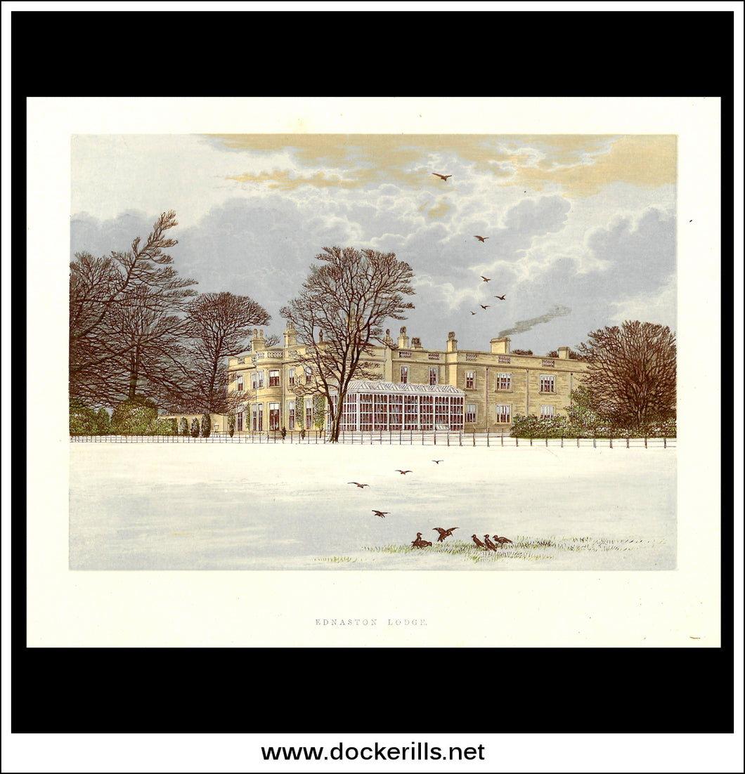 Ednaston Lodge, Near Derby, Derbyshire, England. Antique Print, Chromoxylograph 1880.