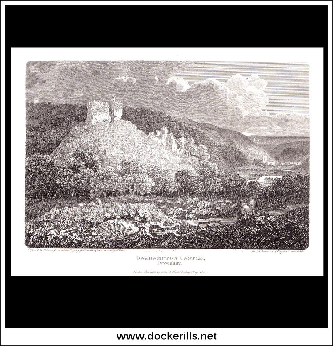 Oakhampton Castle Devonshire England antique print