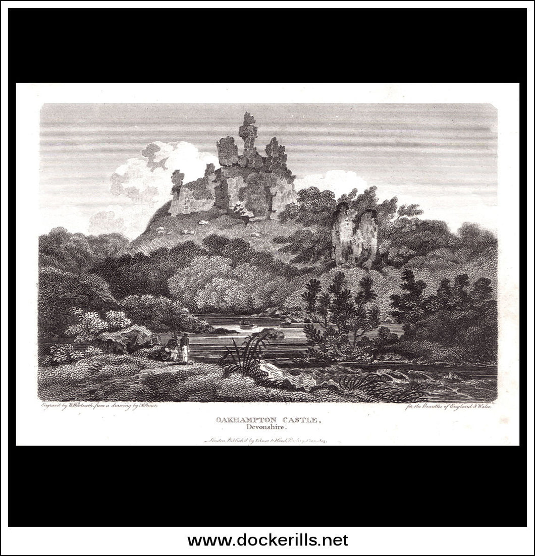 Oakhampton Castle Devonshire England antique print