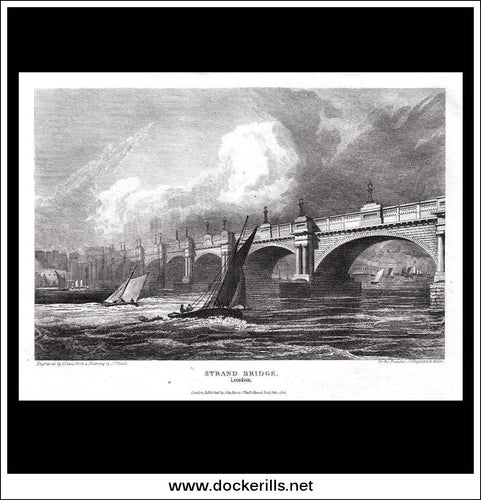antique print a view of Strand Bridge London Middlesex England