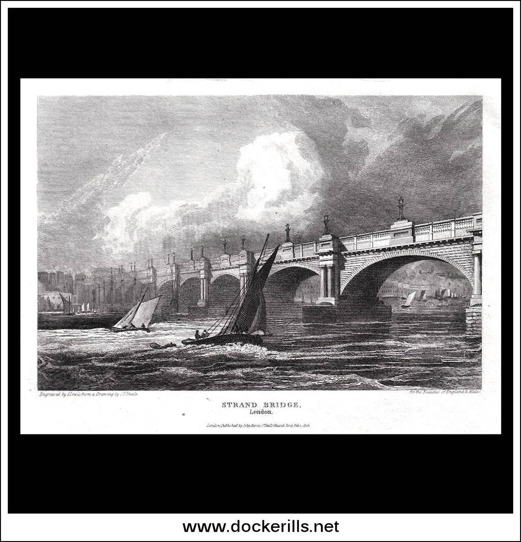 antique print a view of Strand Bridge London Middlesex England