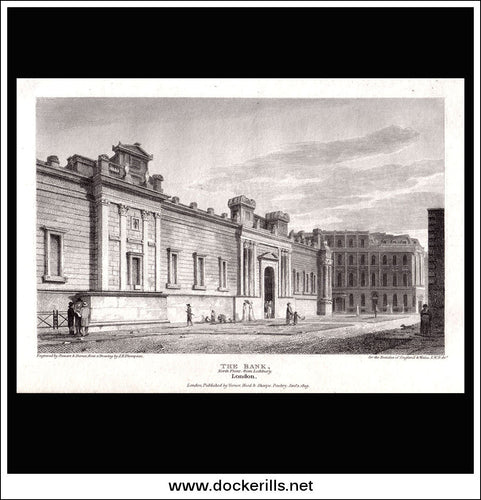 antique print a view of The Bank North Front From Lothbury London Middlesex England