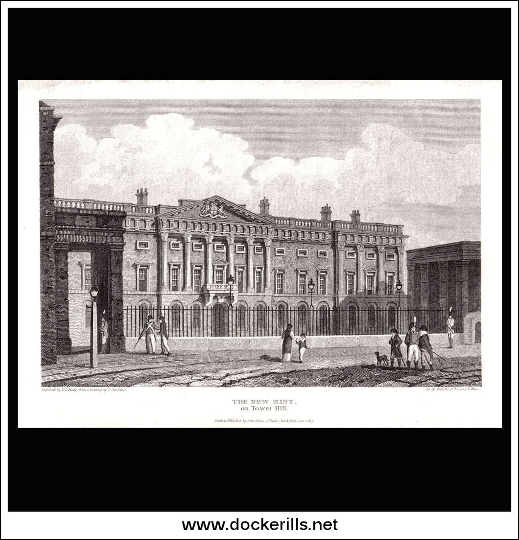 antique print a view of The New Mint On Tower Hill Mddlesex England