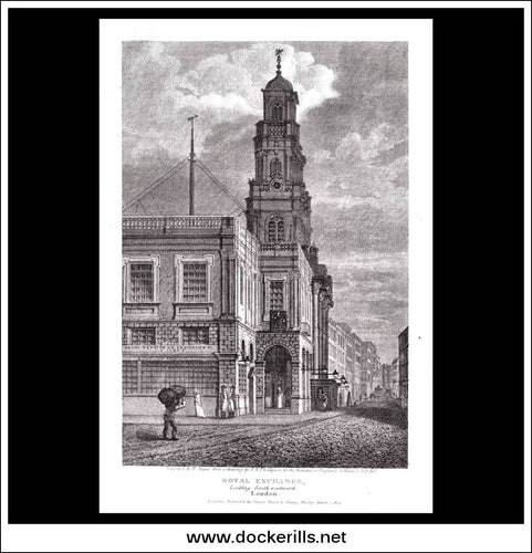 antique print a view of the Royal Exchange Middlesex England