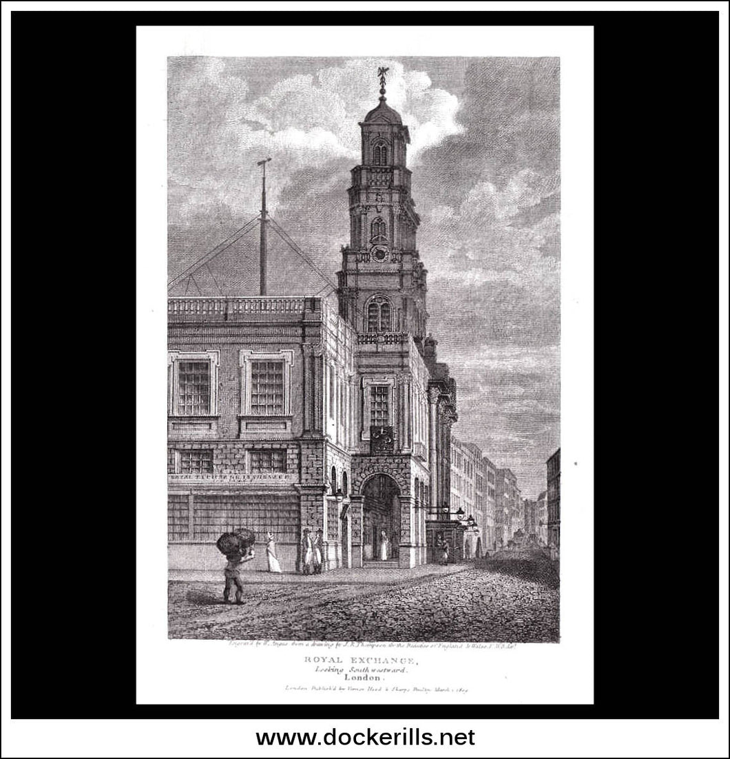 antique print a view of the Royal Exchange Middlesex England