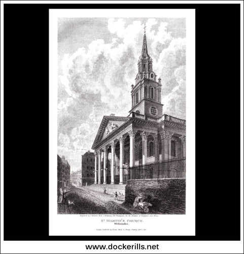antique print a view of the St Martin's Church Middlesex England