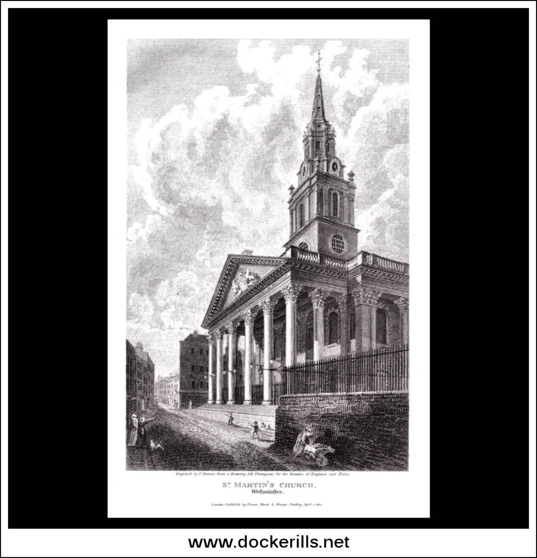 antique print a view of the St Martin's Church Middlesex England