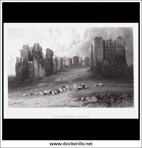 Kenilworth Castle, Warwickshire, England. Antique Print, Steel Engraving c. 1875.