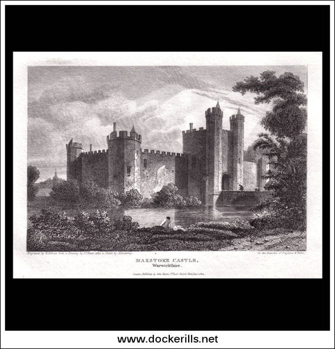 Maxstoke Castle, Warwickshire, England. Antique Print, Copper Plate Engraving 1814.