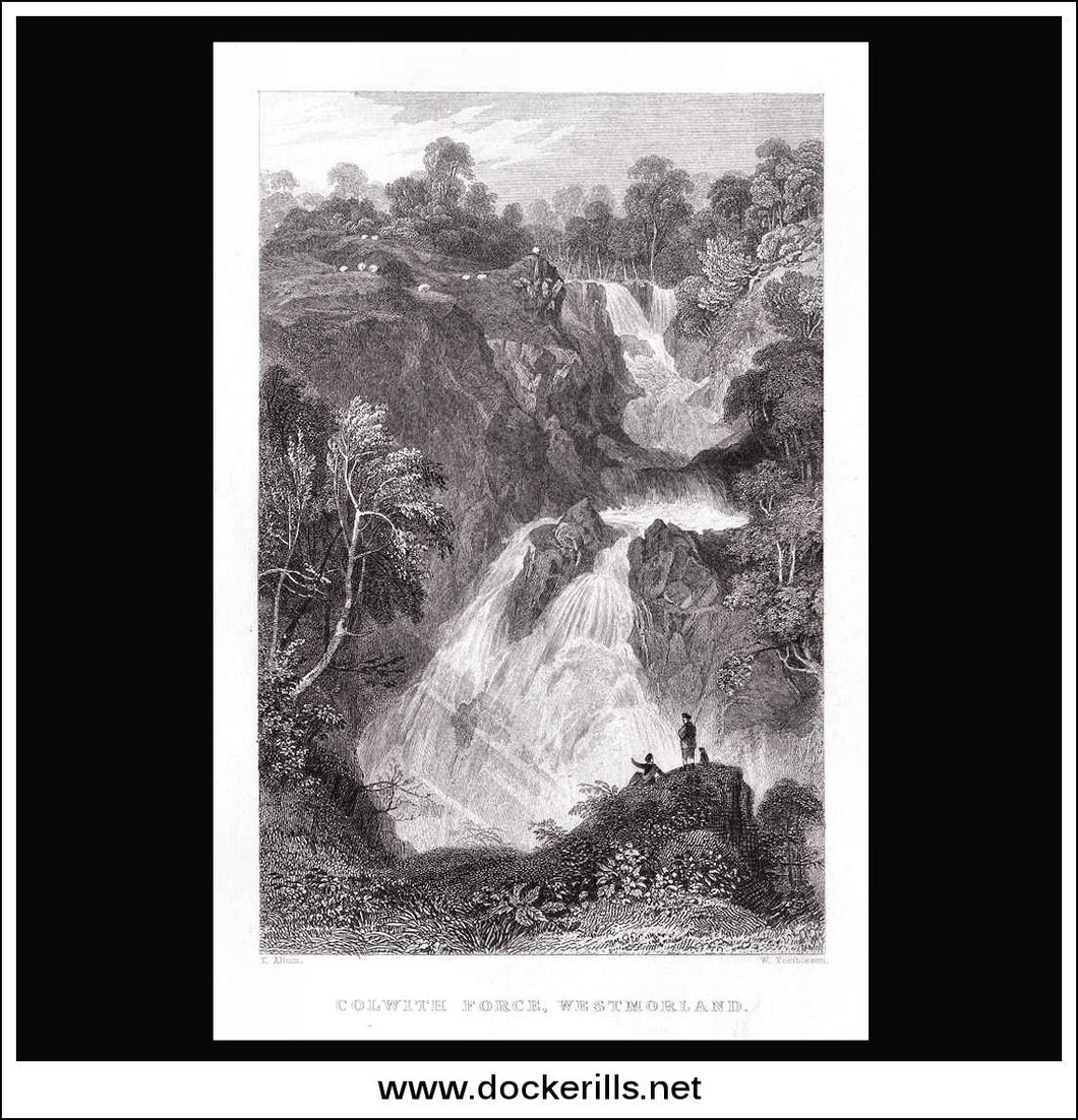 antique print a view of Colwith Force Westmorland England