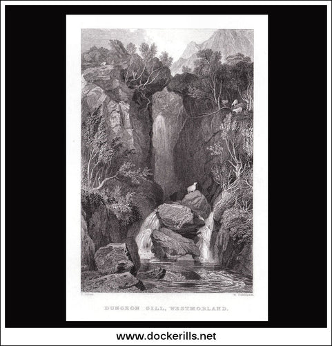 antique print a view of Dungeon Gill Westmorland England