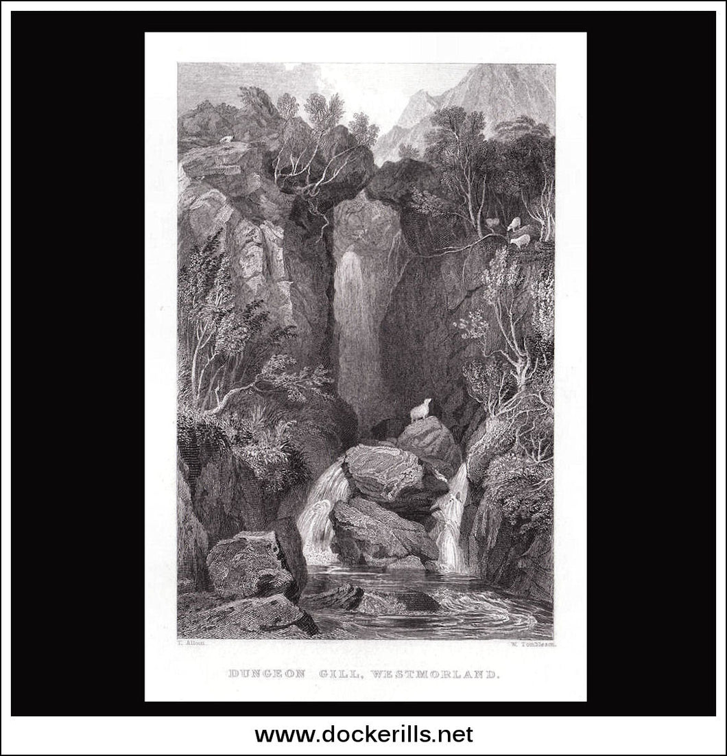 antique print a view of Dungeon Gill Westmorland England