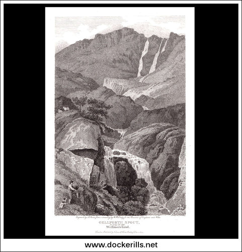 antique print a view of Gellforth Spout Westmorland England