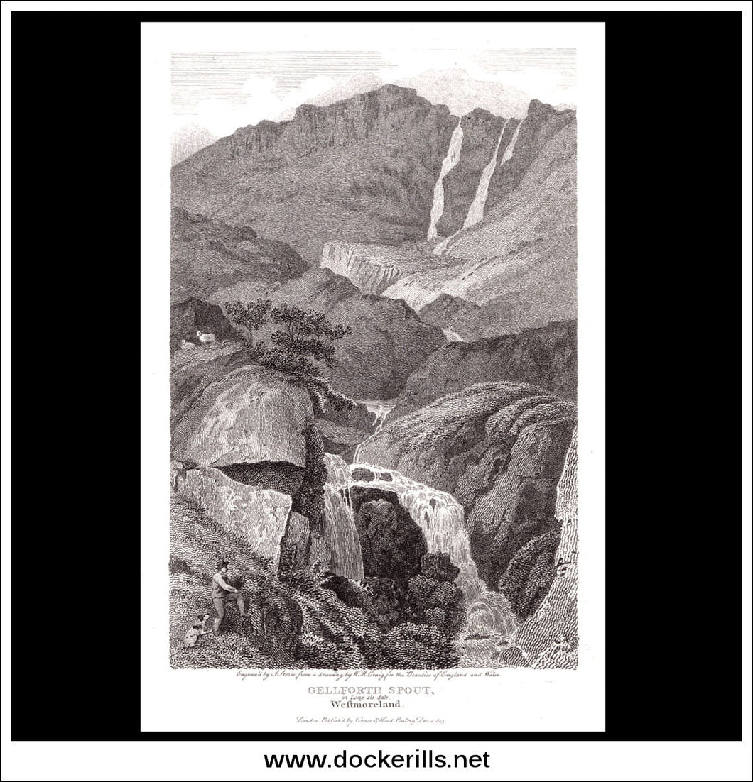 antique print a view of Gellforth Spout Westmorland England