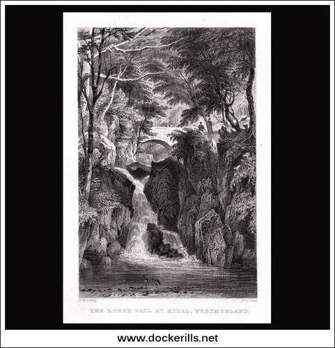 antique print a view of The Lower Fall At Rydal Westmorland England