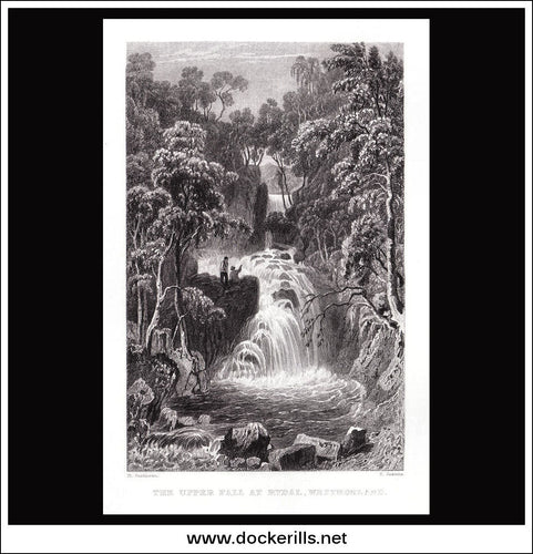 antique print a view of The Upper Fall At Rydal Westmorland England