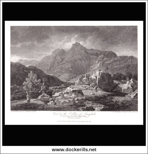 antique print a View In The Valley Of Langdale Westmorland England
