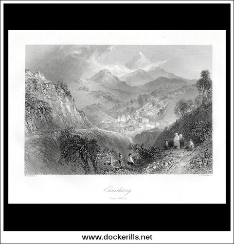 Enniskerry (Near Dublin), Co. Wicklow, Ireland. Antique Print, Steel Engraving c. 1840.
