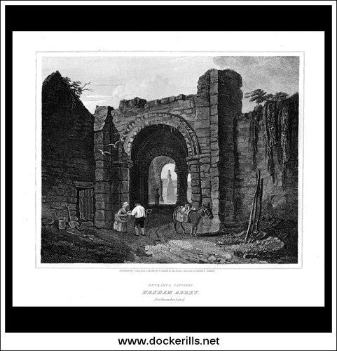 Entrance Gateway Hexham Abbey, Northumberland, England. Antique Print, Copper Plate Engraving 1814