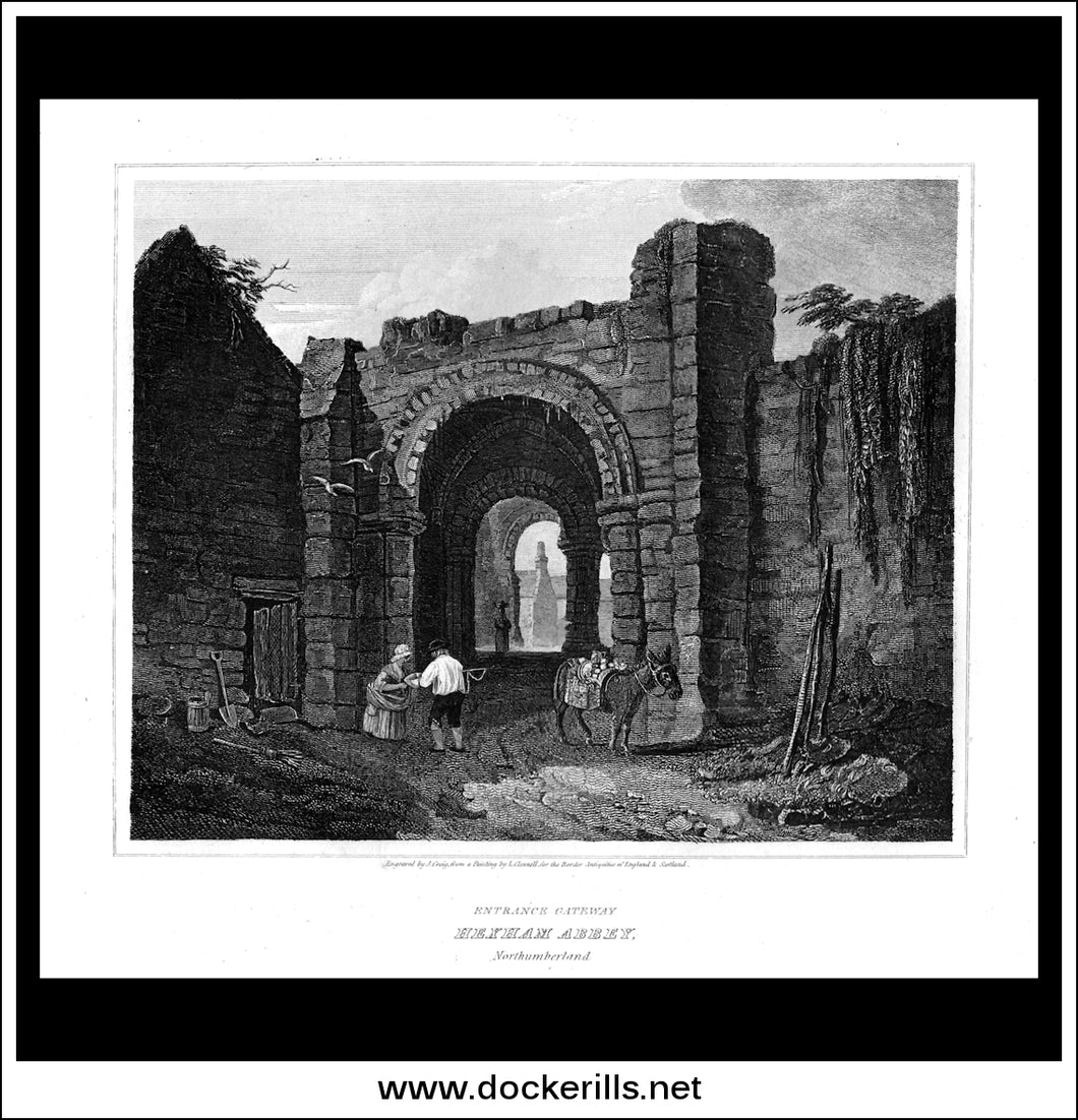 Entrance Gateway Hexham Abbey, Northumberland, England. Antique Print, Copper Plate Engraving 1814