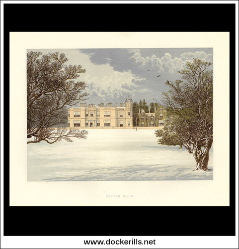 Eshton Hall, Nr Skipton, Yorkshire, England. Antique Print, Chromoxylograph 1880.
