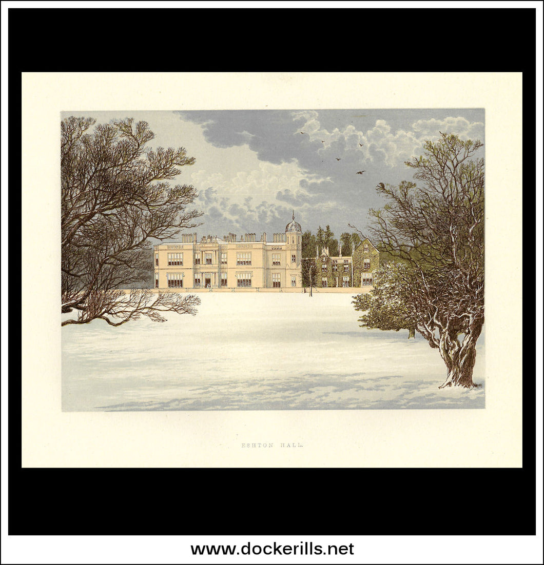 Eshton Hall, Nr Skipton, Yorkshire, England. Antique Print, Chromoxylograph 1880.