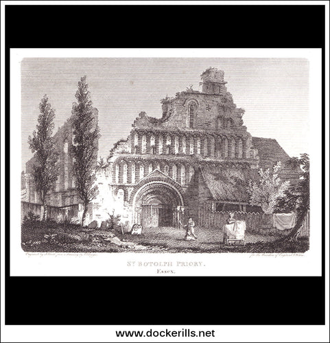 St. Botolph Priory, Essex, England. Antique Print, Copper Plate Engraving c. 1810.