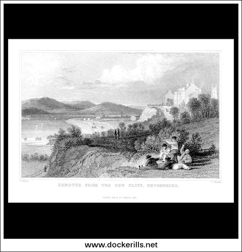 Exmouth From The Gun Cliff, Devonshire, England. Antique Print, Steel Engraving 1831.