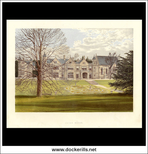 Exton House, Near Oakham, Rutlandshire, England. Antique Print, Chromoxylograph 1880.